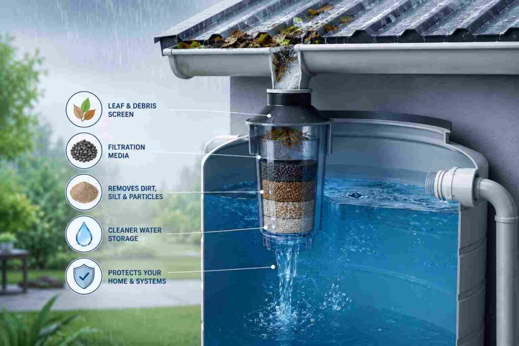 Rain water tank filtration