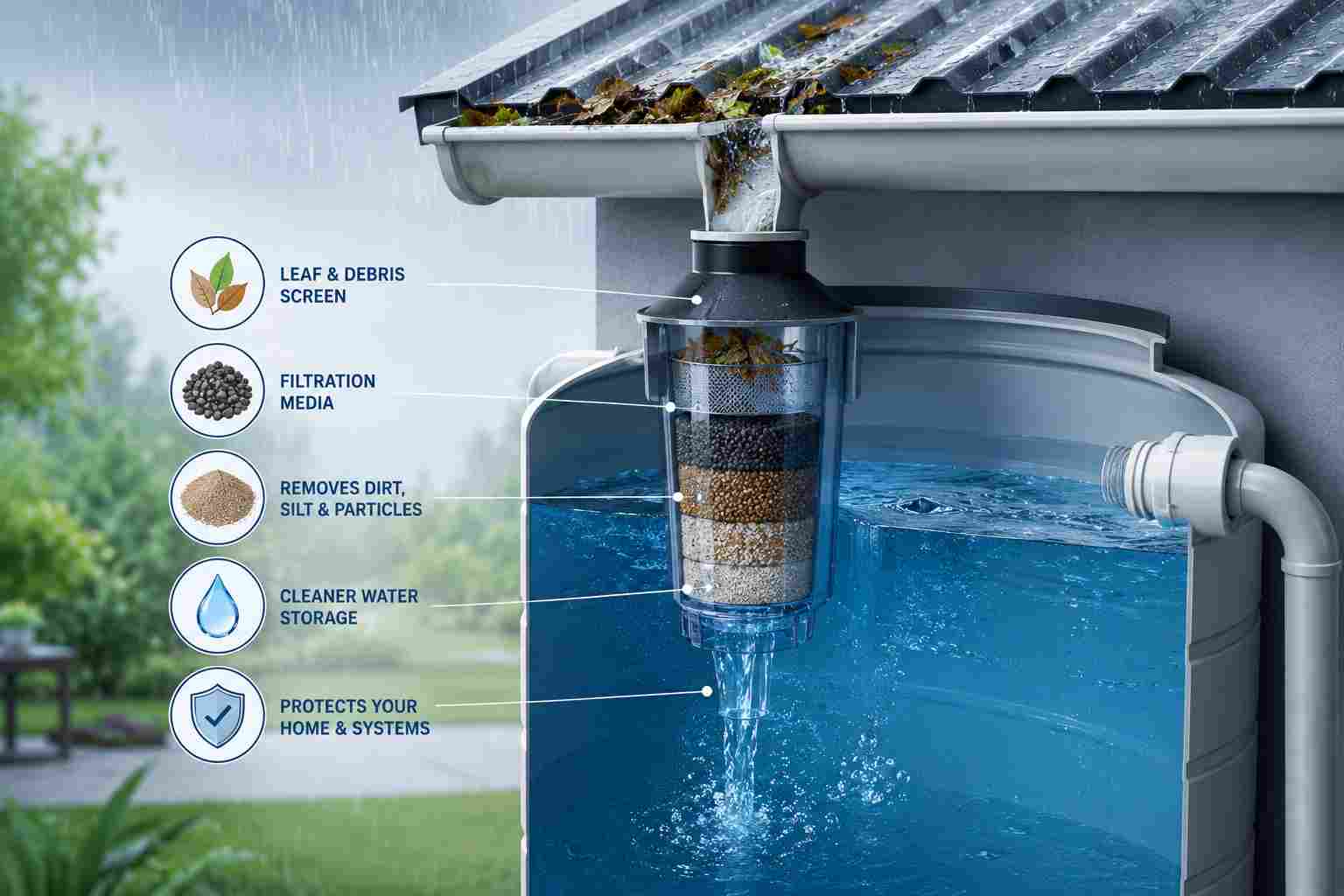 Rain water tank filtration